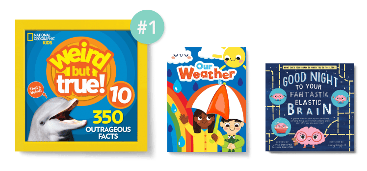 Three STEM books in a row, with number one callout on the largest first place book.